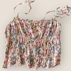 Lucy Star | Smocked Floral Peplum Top | Size L